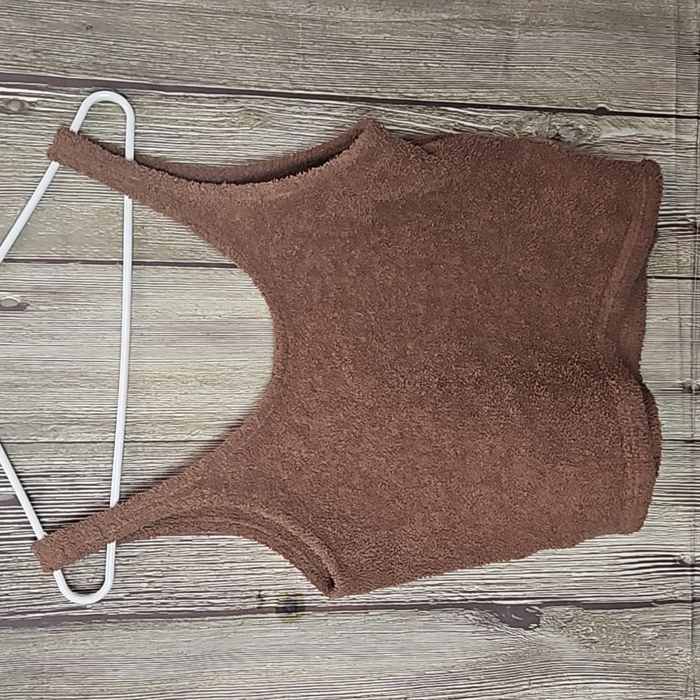 Victoria’s Secret Pink Crop Tank Top Sherpa Size Medium Brown - Picture 4 of 4